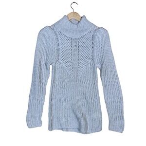 Express Womens Turtleneck Sweater Knit Mesh Detail Long Sleeve Light Gray XS